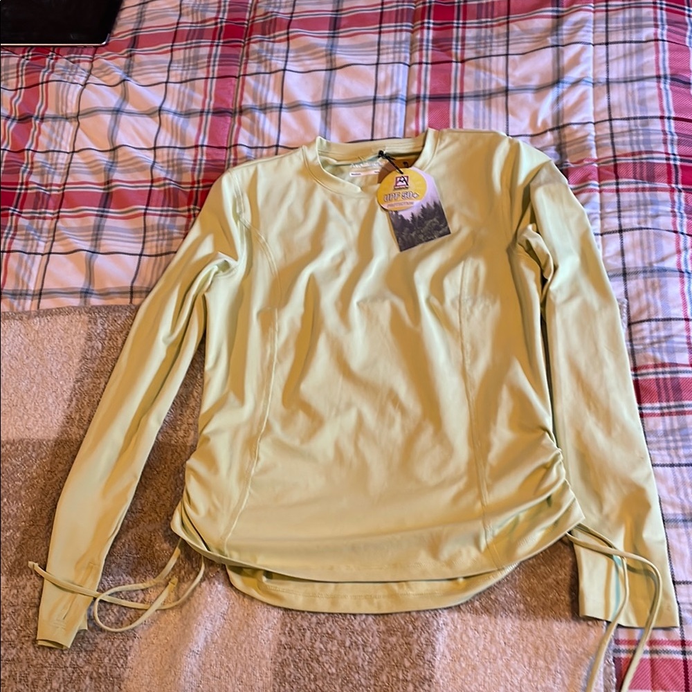 Avalanche Yellow Long Sleeve Crew Neck Sweatshirt with Ruched Tie Front